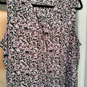 Women's Apt. 9 Pintuck Button Front Floral Sleeveless Top - Pink and Black